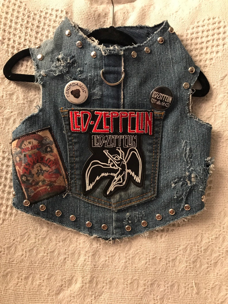 Led Zeppelin Dog Jeans Jacket Denim Dog Harness 9B4