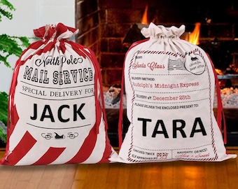 Personalised Christmas Sack - Custom Santa Sack, Personalized Bag, Christmas Gift Bag, Large Red or White Santa Sack
