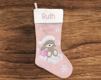 Personalised Christmas Stocking - Baby Girl - Embroidered Name