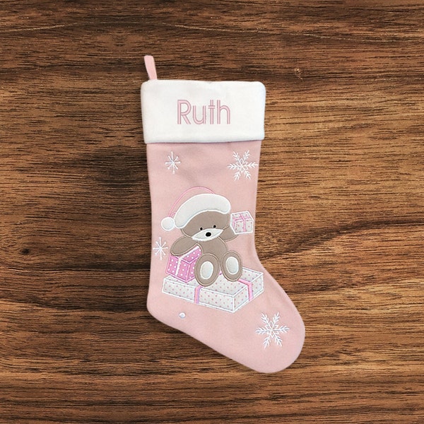 Personalised Christmas Stocking - Baby Girl - Embroidered Name