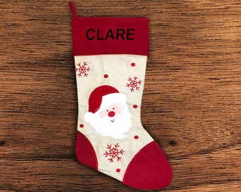 Personalised Christmas Stocking - Red Santa- Embroidered Name