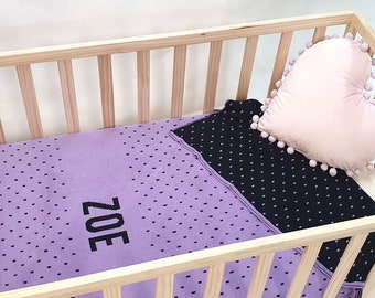 Personalised Spots Blanket - 100% Cotton Knitted Name Blanket, 5 Sizes, Custom Toddler Gift, Toddler Gift, Baby Gift, Cot, Bassinet