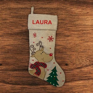 Personalised Christmas Stocking - Modern Reindeer - Embroidered Name