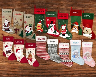 Personalised Christmas Stocking - 14 Designs - 6 Fonts - Embroidered Name