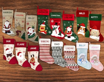 Personalised Christmas Stocking - 14 Designs - Embroidered Name