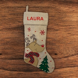 Personalised Christmas Stocking - Modern Reindeer - Embroidered Name