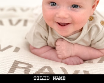 Custom Baby Blanket - Tiled Name Design - 5 Sizes. 100% Cotton Knitted Blanket.