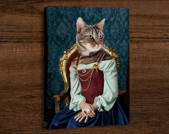 Royal Cat Portrait - Renaissance Pet Painting, Renaissance Pet Portrait, Cat Portrait, Royal Cat Portrait, Printed on Canvas or Framed