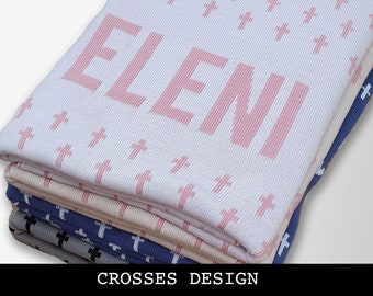 Custom Baby Blanket - Crosses Design - 5 Sizes. 100% Cotton Knitted Blanket