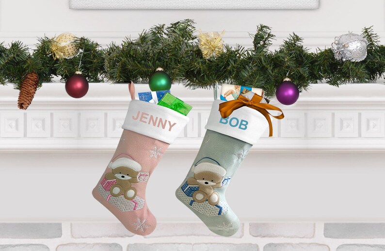 Personalised Christmas Stocking Baby Girl Embroidered Name Etsy