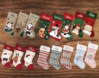 Personalisierte Weihnachtsstrümpfe -14 Designs - Bestickter Name