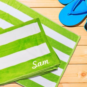 Personalised Beach Towel, Monogrammed Beach Towel, Havana Towel, Striped Cabana Pool Towel - Lime