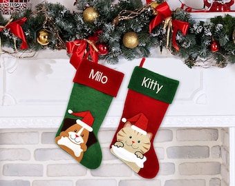 Personalised Pet Stocking - Dog and Cat Stockings on Traditional Design Stocking - Embroidered Name