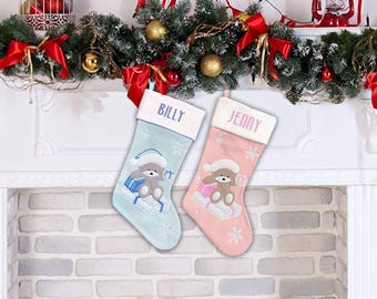 Personalised Christmas Stocking - Baby Boy and Baby Girl Designs - Embroidered Name