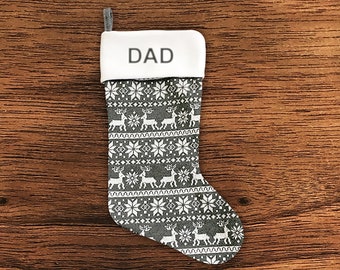 Personalised Christmas Stocking - Pattern Grey - Embroidered Name