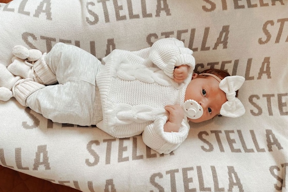 Personalised Tiled Name Blanket - 100% Cotton Knitted Name Blanket, 5 Sizes, Custom Toddler Gift, Toddler Gift, Baby Gift, Cot, Bassinet