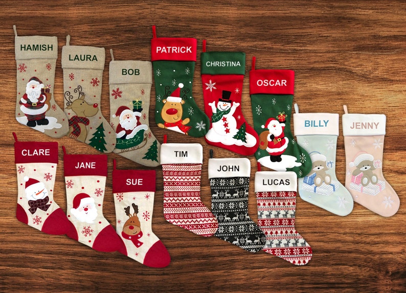 Personalised Christmas Stocking - 14 Designs - Embroidered Name 