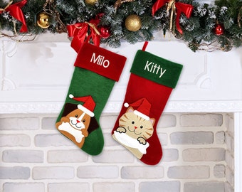 Personalised Christmas Stocking for Dog and Cat - Pet Stockings - Embroidered Name