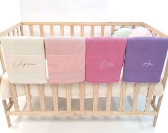 Personalised Name Blanket - Knitted Blanket in Eggshell, Beige, Pastel Pink, Violet