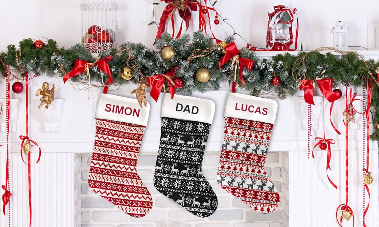 Calza Befana Personalizzata 2025, Calze Natalizie da Appendere Personalizzate con Nome, 46cm Gigante Vuota Calza Befana Stitch, Idee Regalo Calze Decorazioni Natalizie per Camino Famiglia, 2 Pezzi