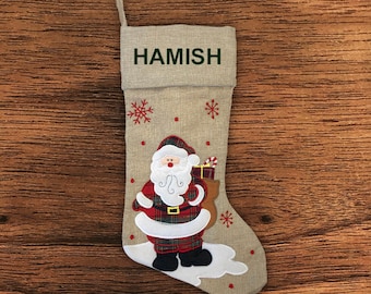 Personalised Christmas Stocking - Modern Santa - Embroidered Name
