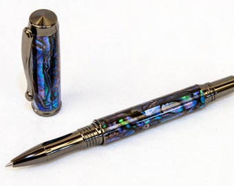 Paua Abalone Shell Rollerball Pen w/ Gunmetal Plating Writing