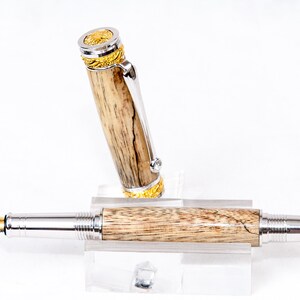 Spalted Tamarind Wood Fountain Pen w/ Gold and Rhodium Plating Writing image 9