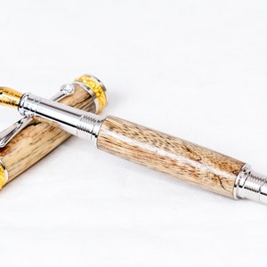 Spalted Tamarind Wood Fountain Pen w/ Gold and Rhodium Plating Writing image 8
