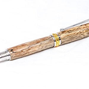 Spalted Tamarind Wood Fountain Pen w/ Gold and Rhodium Plating Writing image 6