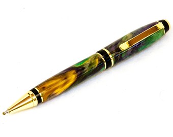 Mardi Gras Resin Cigar Pen in Gold and and Black Chrome Hardware - Writing