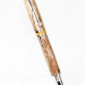 Spalted Tamarind Wood Fountain Pen w/ Gold and Rhodium Plating Writing image 3