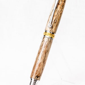 Spalted Tamarind Wood Fountain Pen w/ Gold and Rhodium Plating Writing image 4