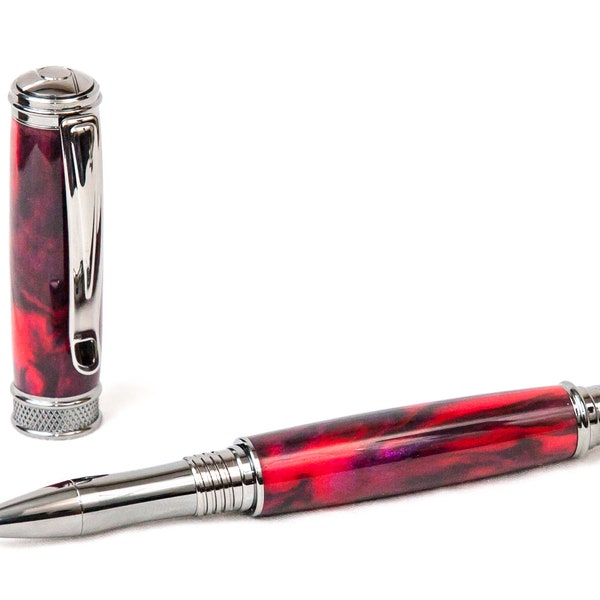 Purple and Crimson Resin Rollerball Pen w/ Black Titanium Plating