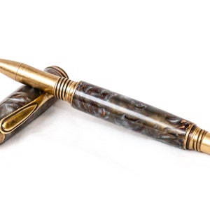 Real Pine Cone Resin Rollerball Pen in Antique Brass Hardware - Writing