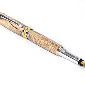 Spalted Tamarind Wood Fountain Pen w/ Gold and Rhodium Plating Writing image 7