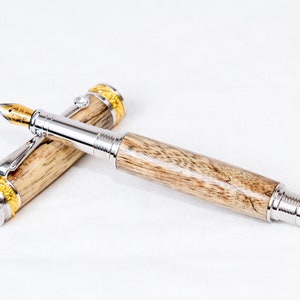Spalted Tamarind Wood Fountain Pen w/ Gold and Rhodium Plating Writing image 2