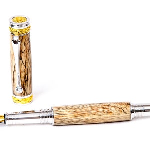 Spalted Tamarind Wood Fountain Pen w/ Gold and Rhodium Plating Writing image 1