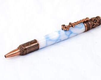 Nautical Pen in Summer Sky Resin w/ Antique Copper Finish