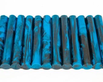 Black and Teal-Blue Pen Blanks Alumilite Resin Rods Hair Stick Pipe Diamond Painting