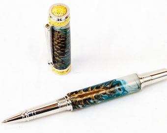 Pine Cone Rollerball Pen in Gold and Rhodium Hardware with Swarovski Crystal