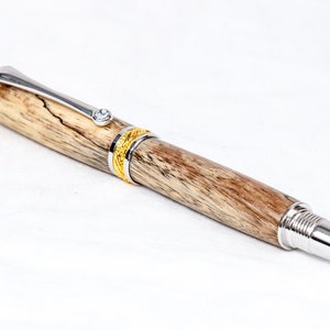 Spalted Tamarind Wood Fountain Pen w/ Gold and Rhodium Plating Writing image 5