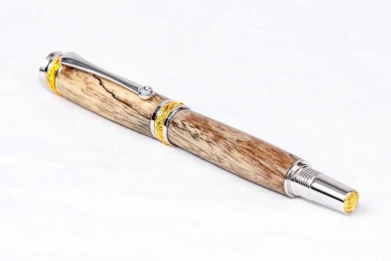 Spalted Tamarind Wood Fountain Pen w/ Gold and Rhodium Plating Writing image 5