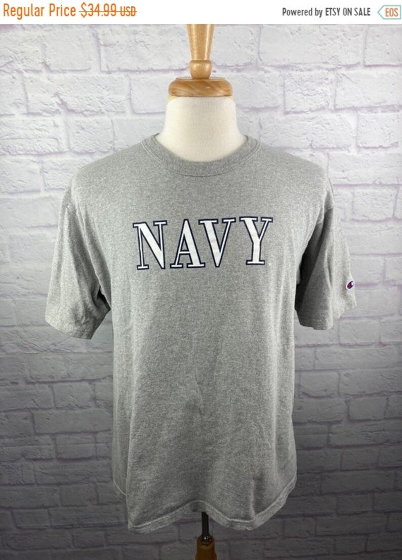 New Year SALE 15/% Off Vintage 1990\u2019s Navy Naval Academy T-Shirt By Champion Men\u2019s Size Large.