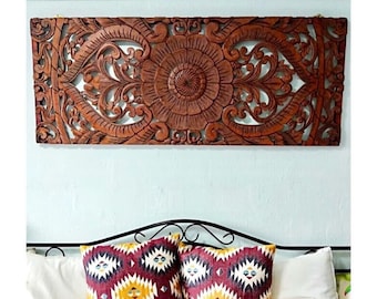 King  Size Mandala Bed Headboard 'Putik' | Hand Carved Wall Decor | Balinese Wood Wall Art | Boho Bed Headboard | Tropical Home