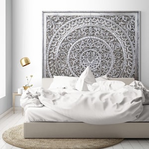 King Size Mandala Bed headboard Cenik | Tropical Home Decor | Hand Carved Decor | Balinese Decorative Wall Art | Carved Bed Headboard Active