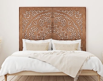 Queen Size Mandala Bed headboard Manusa | Tropical Home Decor | Hand Carved Decor | Balinese Decorative Wall Art | Carved Bed Headboard