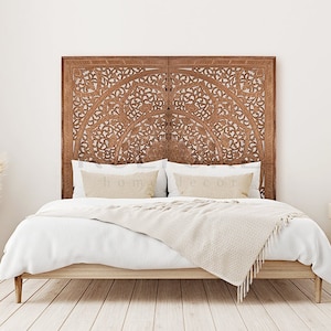 Queen Size Mandala Bed headboard Manusa | Tropical Home Decor | Hand Carved Decor | Balinese Decorative Wall Art | Carved Bed Headboard