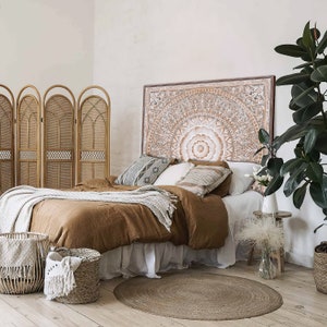 King Size Mandala Bed headboard Cendana | Hand Carved Wall Decor | Balinese Wood Wall Art | Boho Bed Headboard | Tropical Home