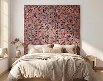 Hand Carved California King Size Mandala Headboard | Balinese Tropical Decor 72"