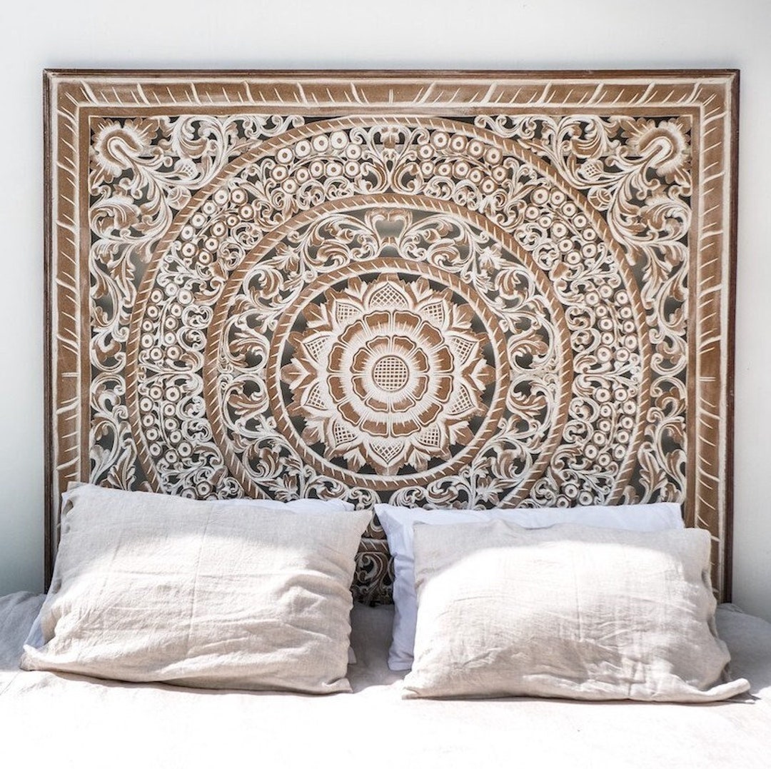 Mandala carved faux headboard queen deals